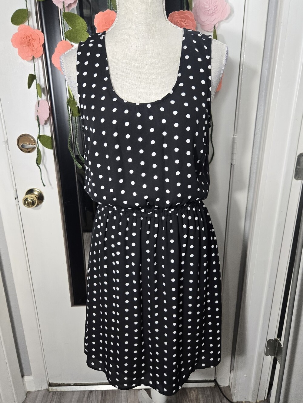 DR2 By Daniel Rainn Black And White Polka Dot Dress Sleeveless Sz M